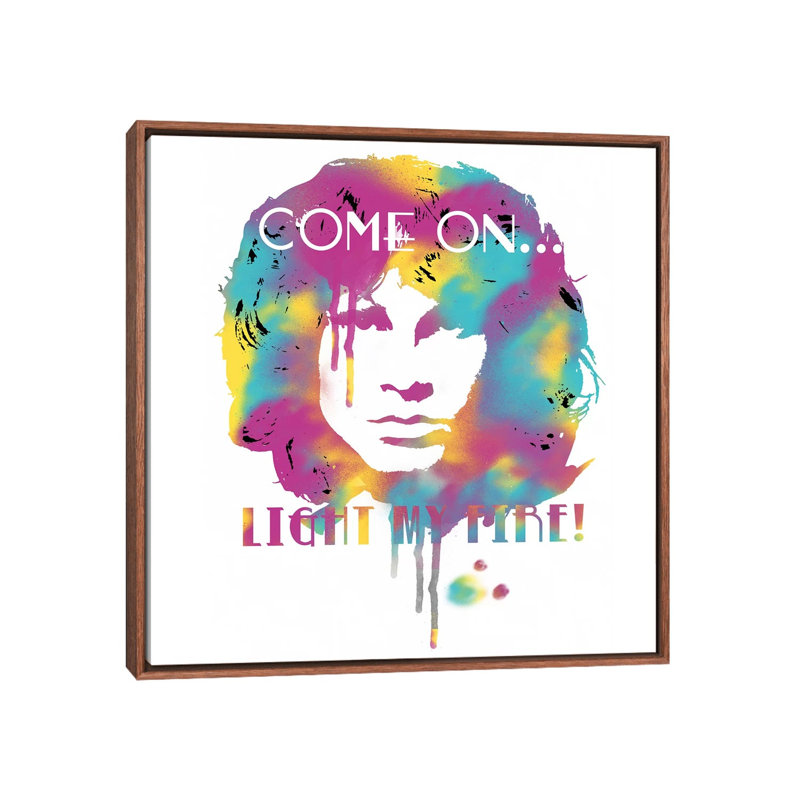 Jim Morrison Light My Fire Watercolor - Advertisements Print, 26" H x 26" W x 1.5" D, Classic Wood Framed Canvas, No Matte