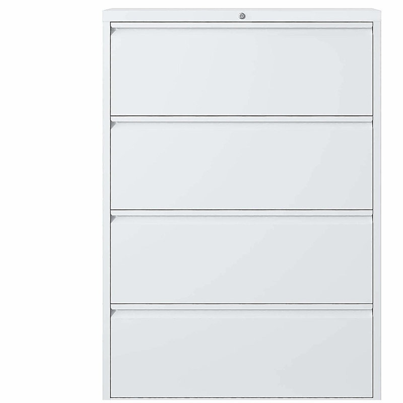 Lateral Metal File Cabinet 4 Drawer, Filing Cabinet with Lock, White