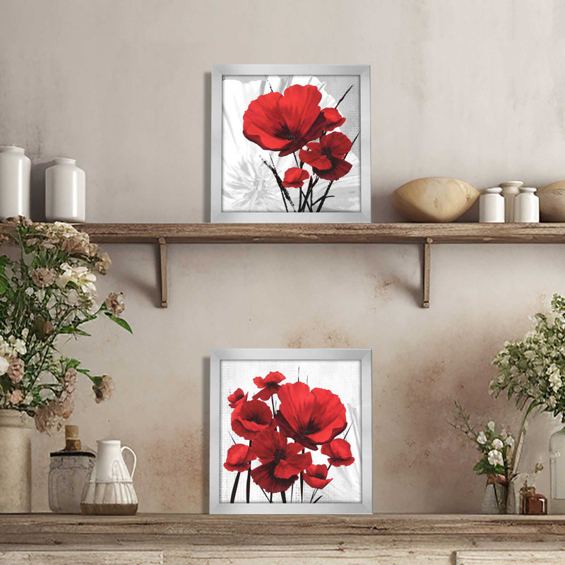 " Big Red Poppies " 2 Piece Art Acrylic Set