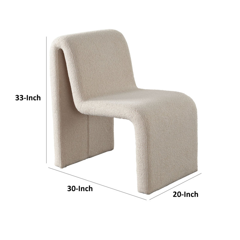 Chaise de salle à manger sans accoudoirs Nena, tissu courbé brun clair en peau de mouton
