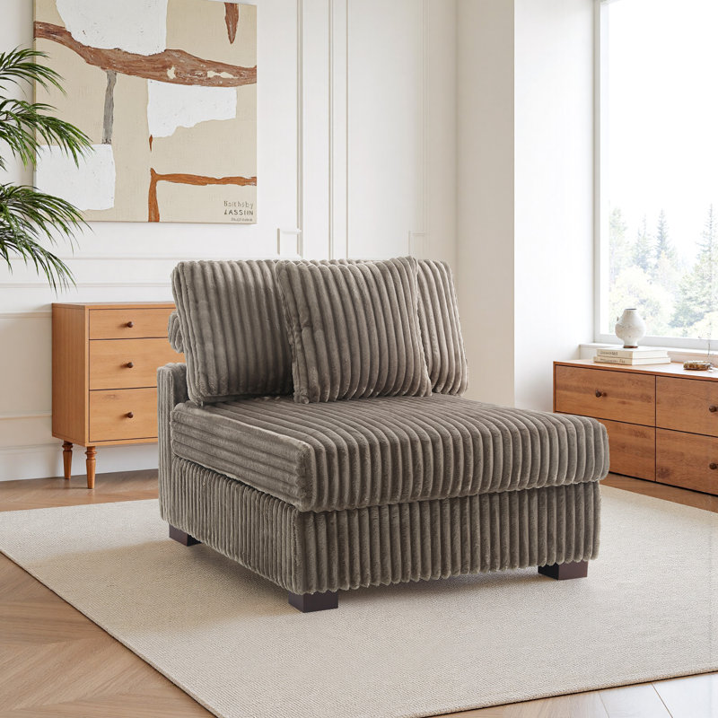 Upholstered Accent Chair with Footstool, Light Brown