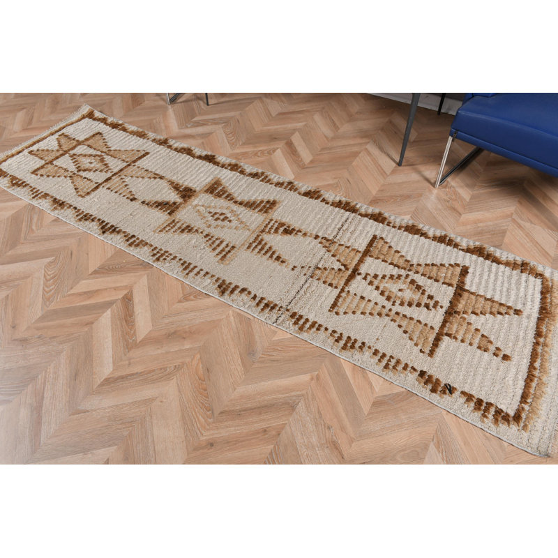 Tapis de couloir turc noué à la main avec motif d'étoile unique pour un décor rétro dans votre couloir ou votre salon