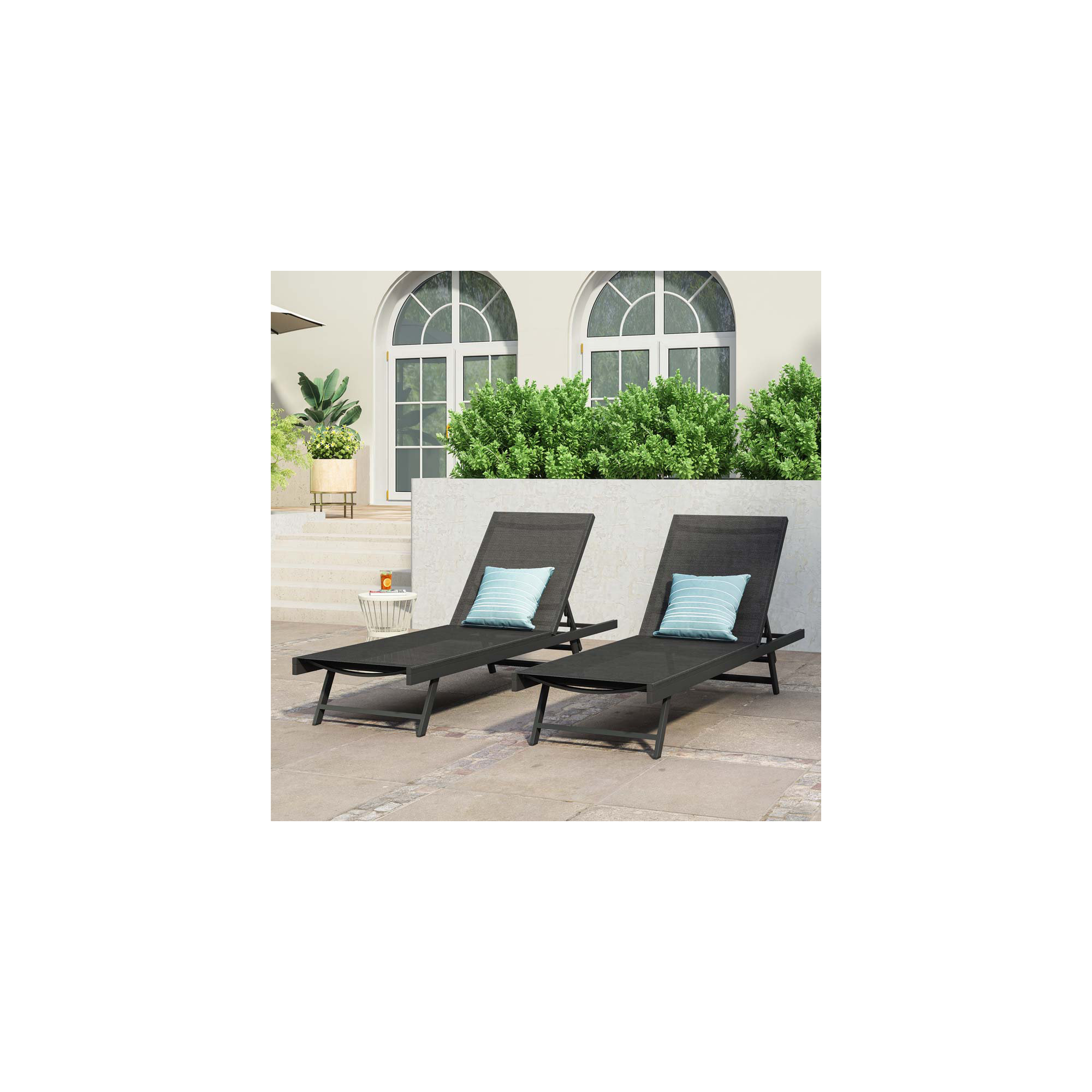 25'' Outdoor Metal Chaise Lounge Set, Black