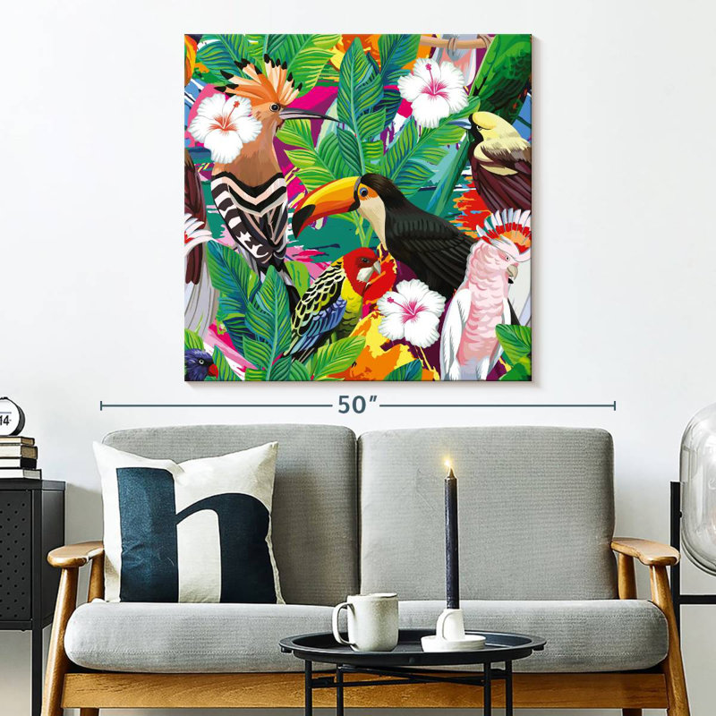 Crowle Tropical Leaves And Birds, H 33 po x l 33 po