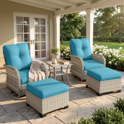 5-Piece Outdoor Swivel Glider Chair Set With Cushions, Ottomans And Side Table