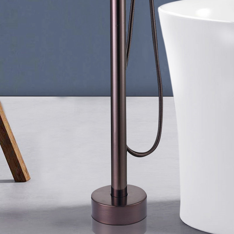 Double Handle Floor Mounted Tub Filler With Handshower, Oil Rubbed Bronze