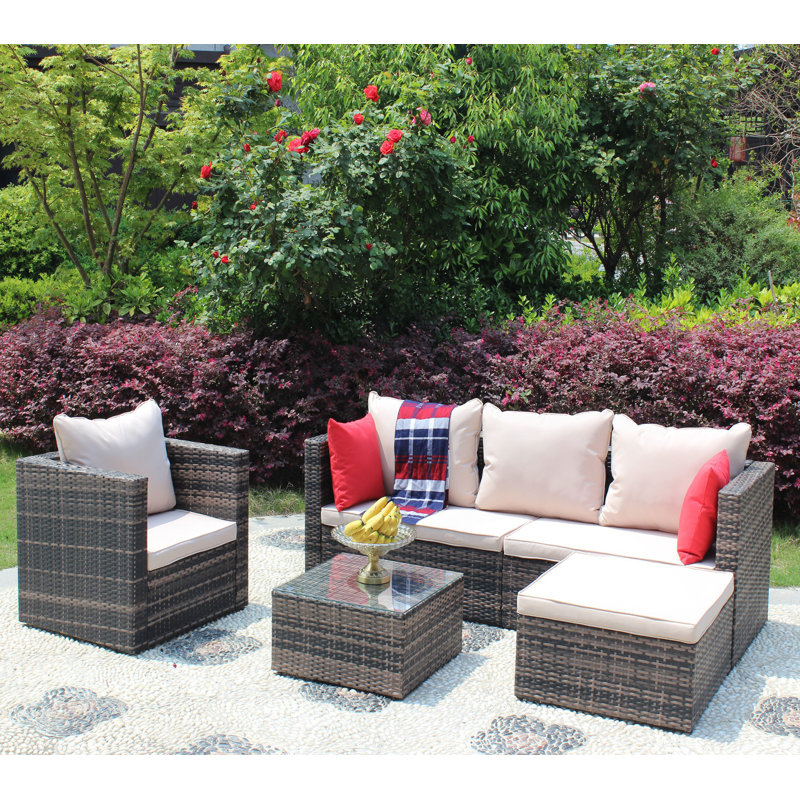 Ensemble de meubles de patio 4 pièces, Brun, Blanc