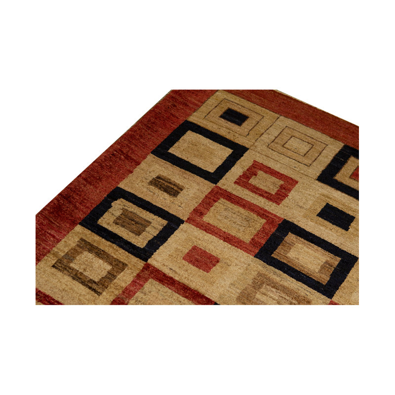 Wool Geometric Area Rug in Brown