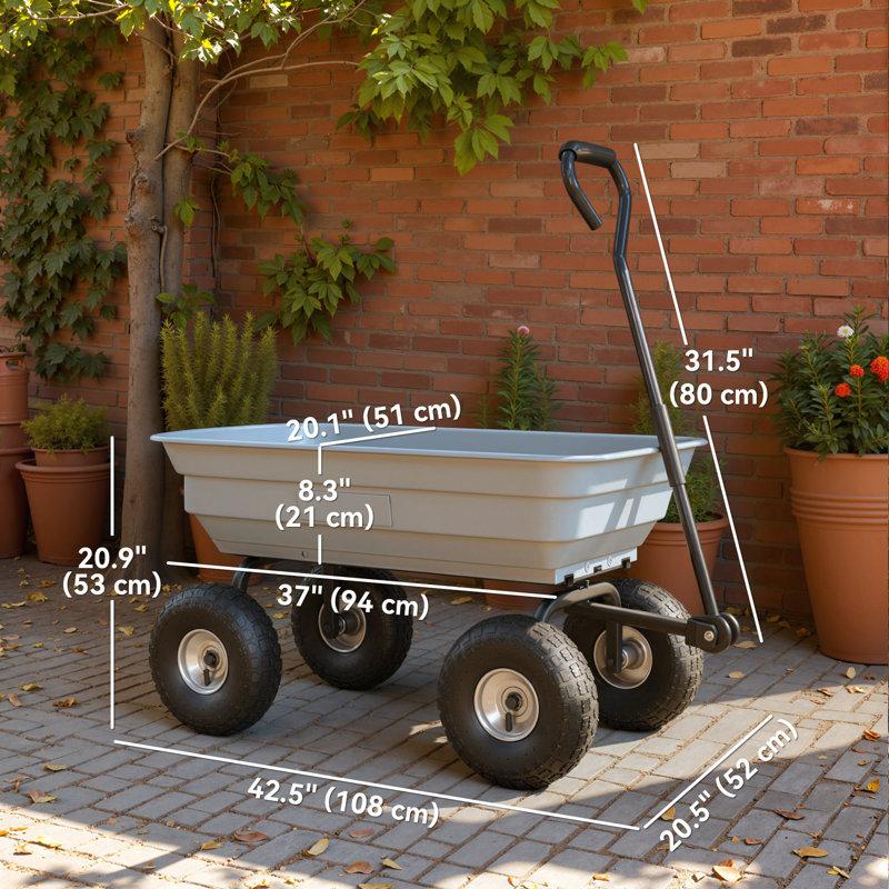 Chariot de jardin en acier avec poignée et pneus pneumatiques de 10 po, gris