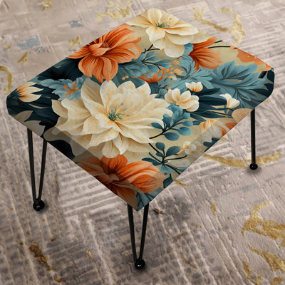 Warm Terracotta And Floral Botanical Pattern - Floral Rectangle Ottoman