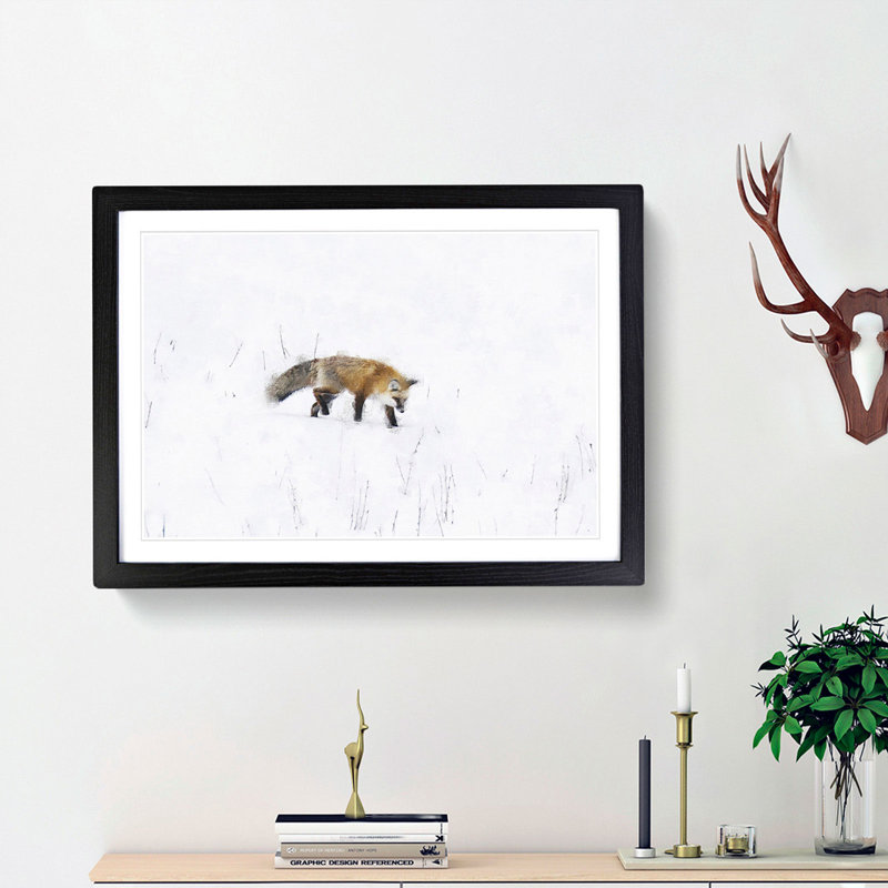Red Fox Prowling in Wyoming - Picture Frame Painting Print, 62cm H x 87cm W x 2cm D, Black Framed