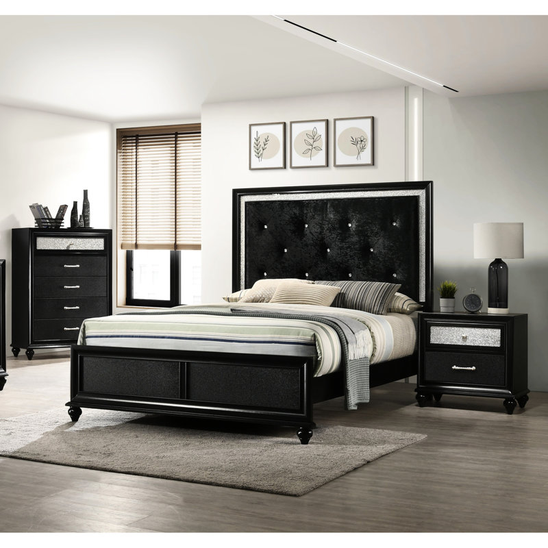 Table de chevet de luxe 2 en noir - Chic pour chambre à coucher contemporaine avec finition à 2 tiroirs