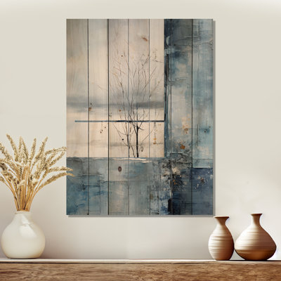 «White and Blue Winter Forest Collage IV», paysage d'hiver sur bois