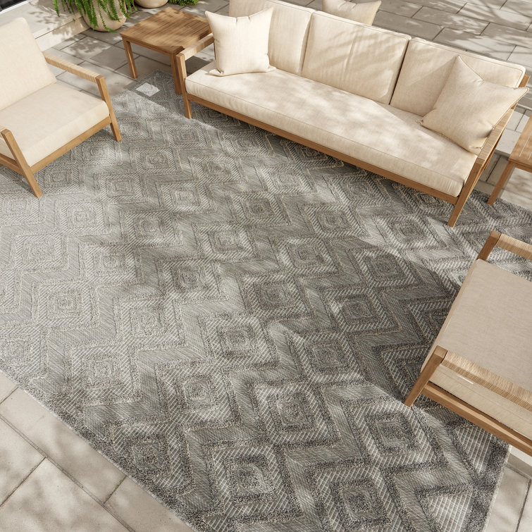 Foundry Select Versatile Diamond Silver Grey Indoor/Outdoor Area Rug