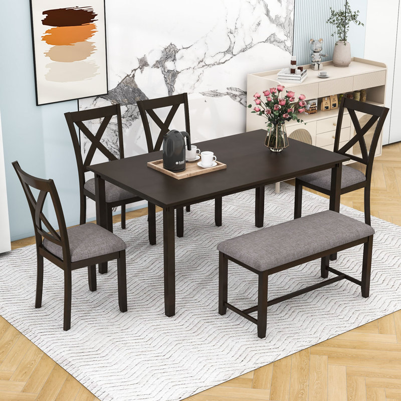 Deshana 6 - Person Four Leg Dining Set, Espresso