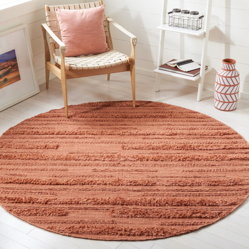 Hartzler Hand-Woven Flatweave Wool/Cotton Rust/Orange Area Rug, Round 6'