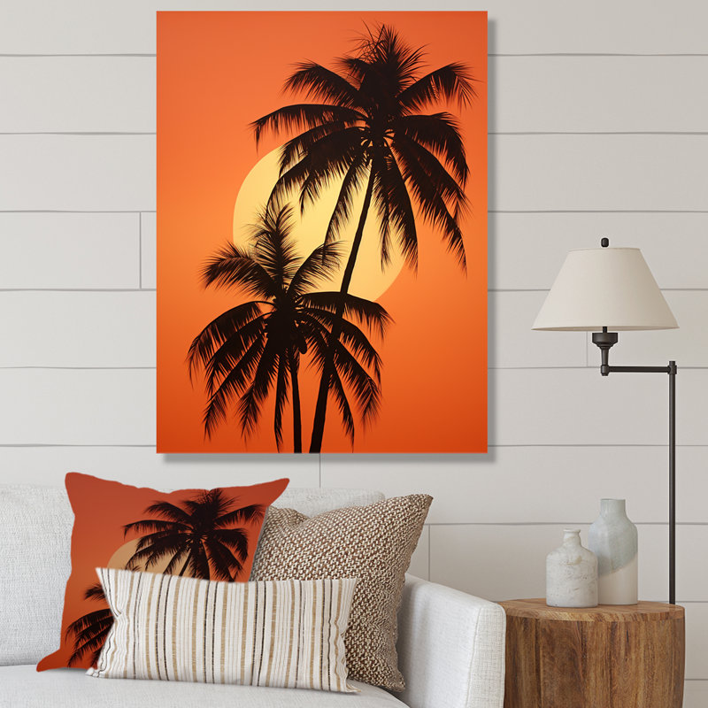 Palmier crépuscule tangerine au coucher du soleil, H 20 po x l 12 po x P 1 po, Toile tendue