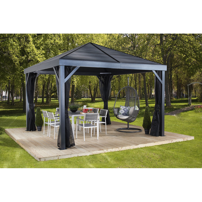 Sojag 12' x 12' South Beach Hardtop Gazebo Outdoor Weather-Resistant Aluminum Frame Shelter with Mosquito Net