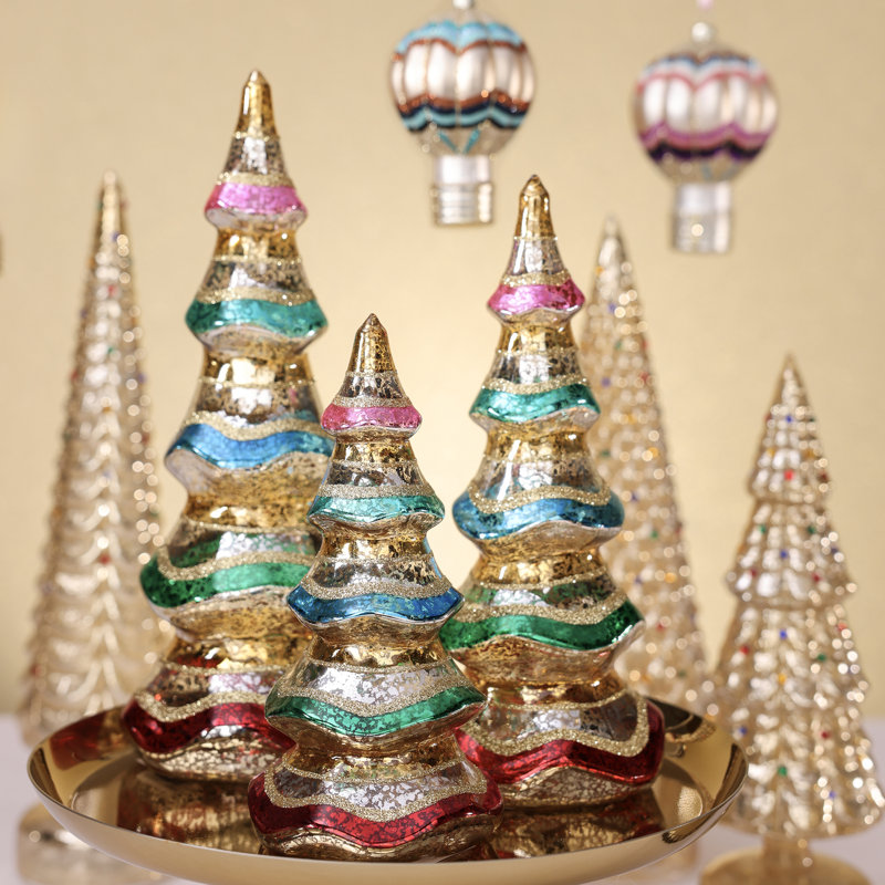 Sapins de table en verre multicolores « Christmas Sparkle Pop », ensemble de 3