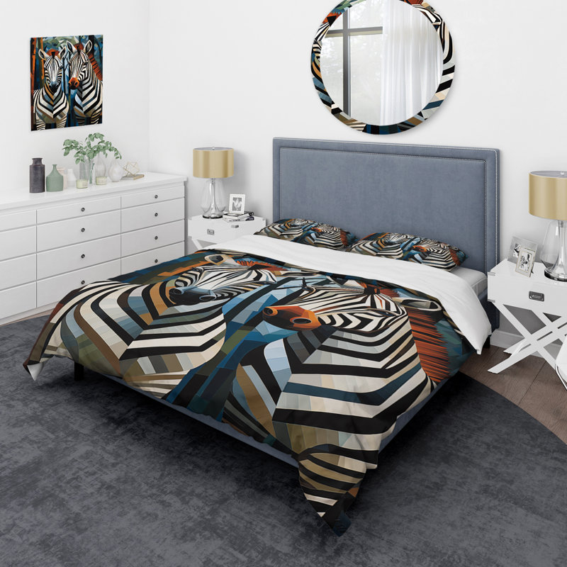 Ensemble de housse de couette à motif zébré noir et blanc, Housse de couette simple et deux taies décorative