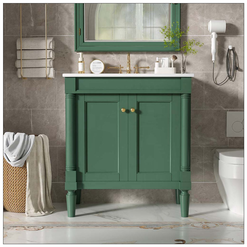 Meuble-lavabo 30 po avec lavabo en céramique, Vert