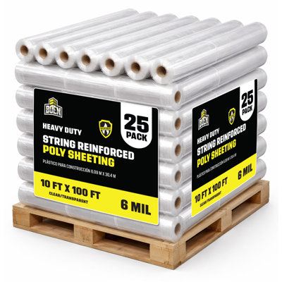 Boen Fire Retardant String Reinforced Plastic Sheeting 10 ft x 100 ft, 6 Mil Heavy-Duty for Dust Containment, Vapor Barrier & Jobsite Protection
