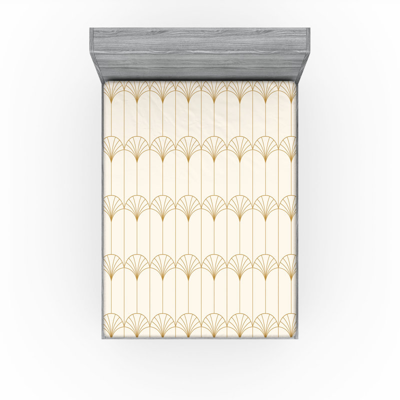 Art Deco Fitted Sheet, King Fitted Sheet , Eggshell/Sand Brown Abstract