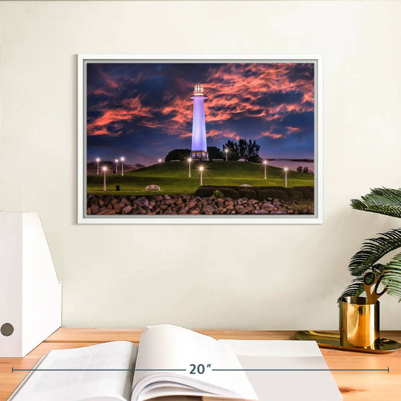 Phare de Long Beach, Cadre flottant blanc, 13 po x 9 po