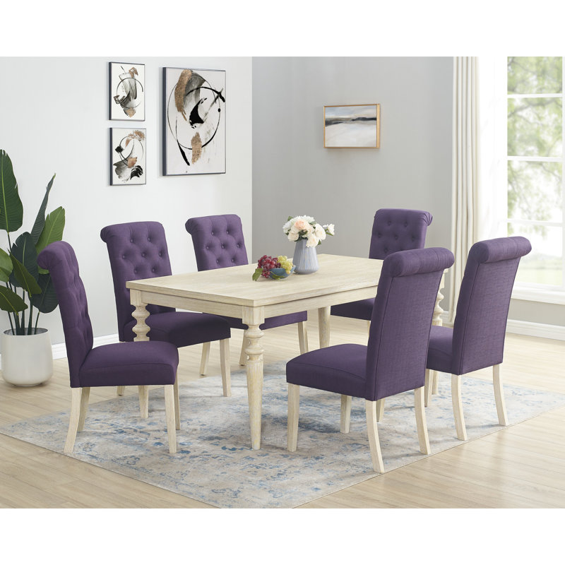 Configuration de salle à manger: table rectangulaire avec pieds tournés éblouissants et 6 sièges de chaise