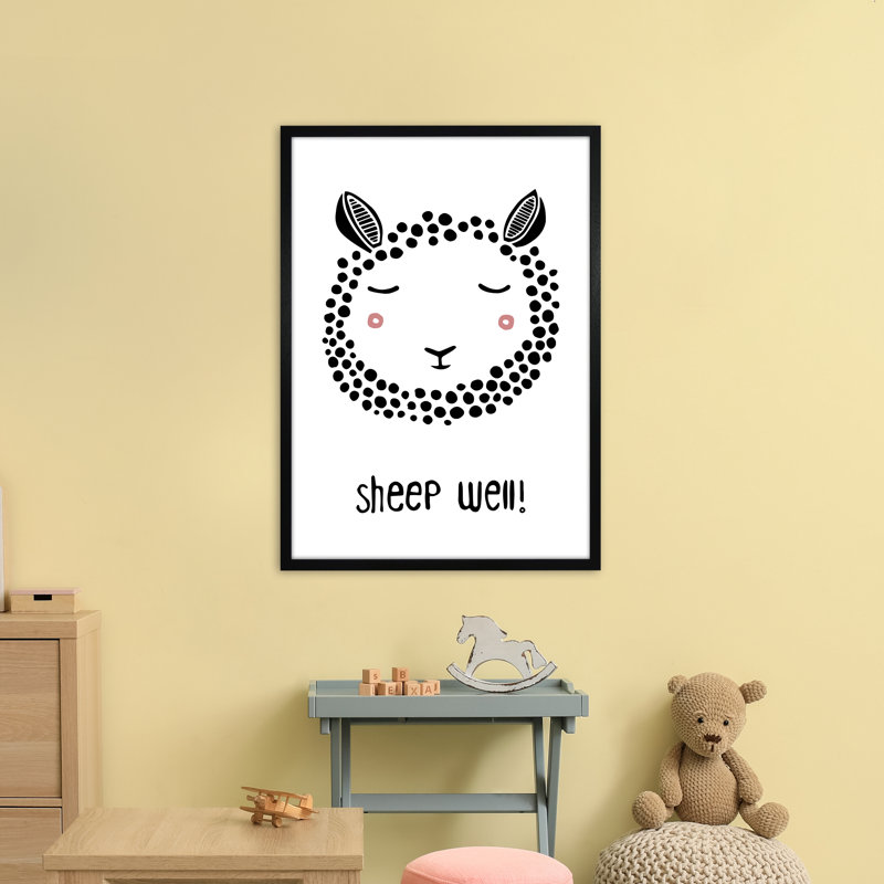 Sheep by Miniofmine - Print, 88cm H x 64cm W x 3cm D, Brown Framed