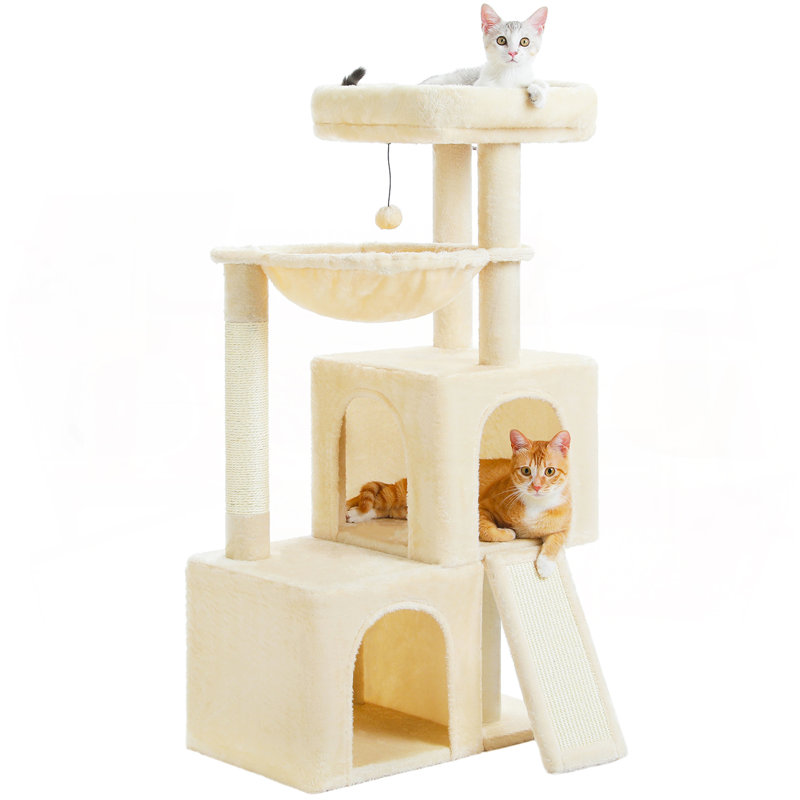 Arbre à chat 41 po - Tour à plusieurs niveaux avec 2 condos, hamac et patin à griffes pour grandes fleurs avec des boules remplaçables