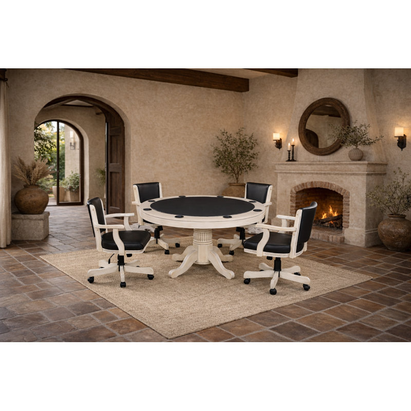 Gtbl48 noir avec ensemble de chaise de jeu, Blanc antique