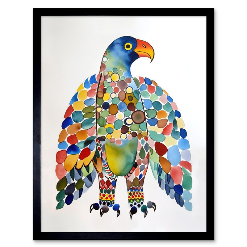 Bald Eagle Multicolour Pattern Portrait Folk Art Watercolour Painting Artwork Framed Wall Art Print 9X7 Inch