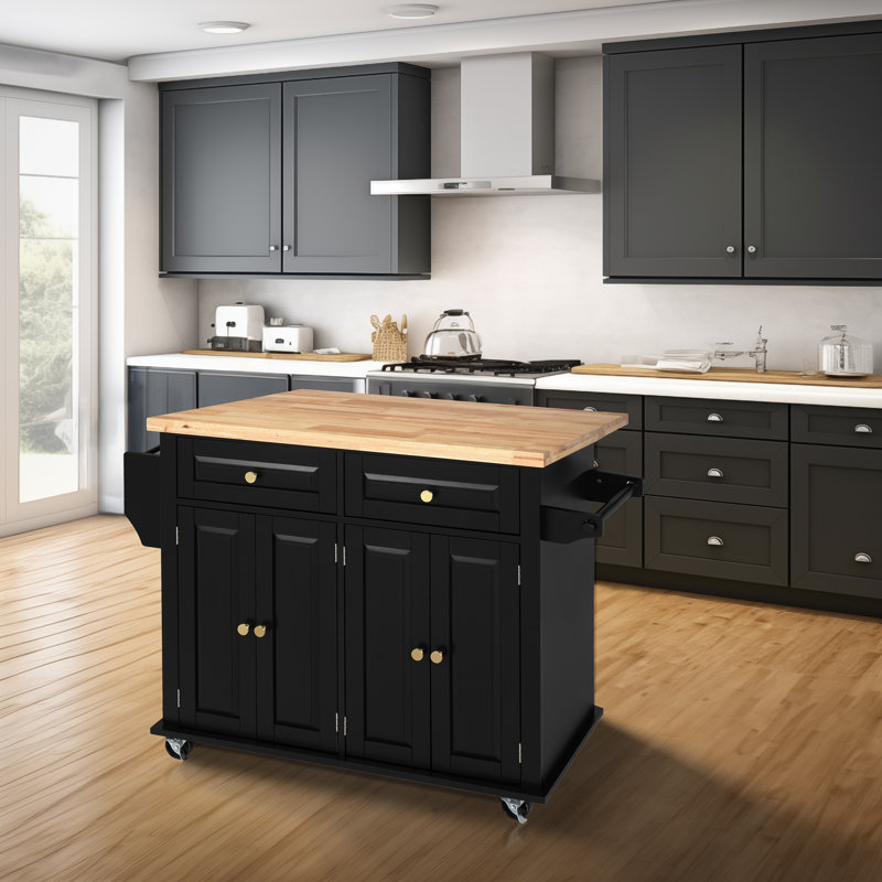 Metayer Wood Kitchen Island, Black