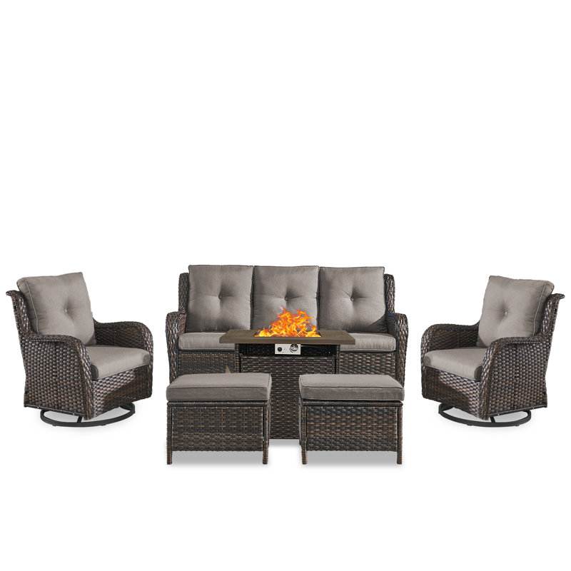 Carolina 5 - Person Sofa Seating Group With Fire Pit And Cushions, Gray