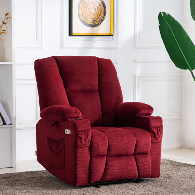 Fauteuil inclinable électrique en tissu avec chaleur et massage, ports de charge USB, repose-pieds allongé