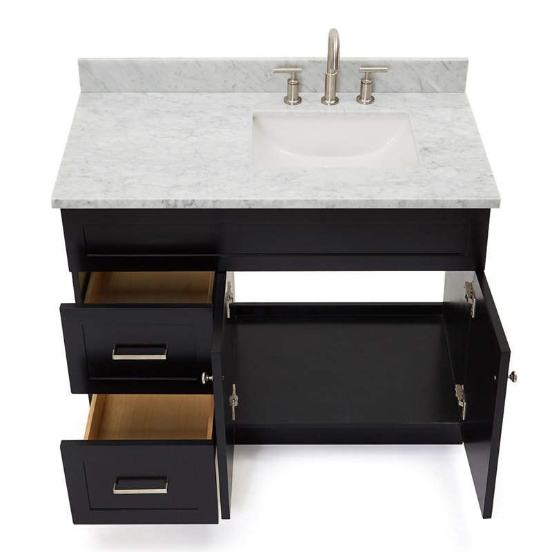Partham 43'' Single Bathroom Vanity with Carrara Marble Top, Black
