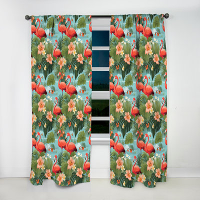 Flamant rose motif tropical Paradise II - Rideau floral - Rideau floral obscurcissant - 1 panneau