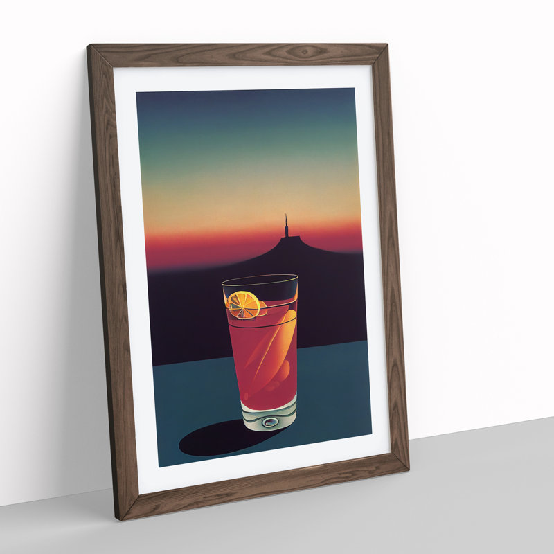 Cocktail At Night - Single Picture Frame Print, 34cm H x 25cm W x 2cm D, Walnut