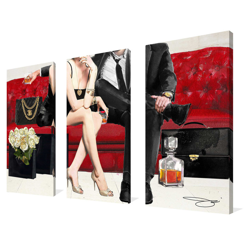 «Cocktail Hour» par Jodi, ensemble de 3 reproductions d'art sur toiles tendues, H 24 po x l 36 po x P 0,75 po