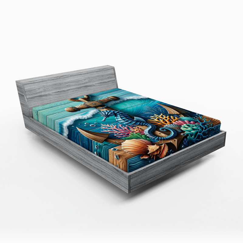 Drap-housse nautique Ambesonne_ Ancre océan profond_ Bleu sarcelle, Drap-housse de taille double