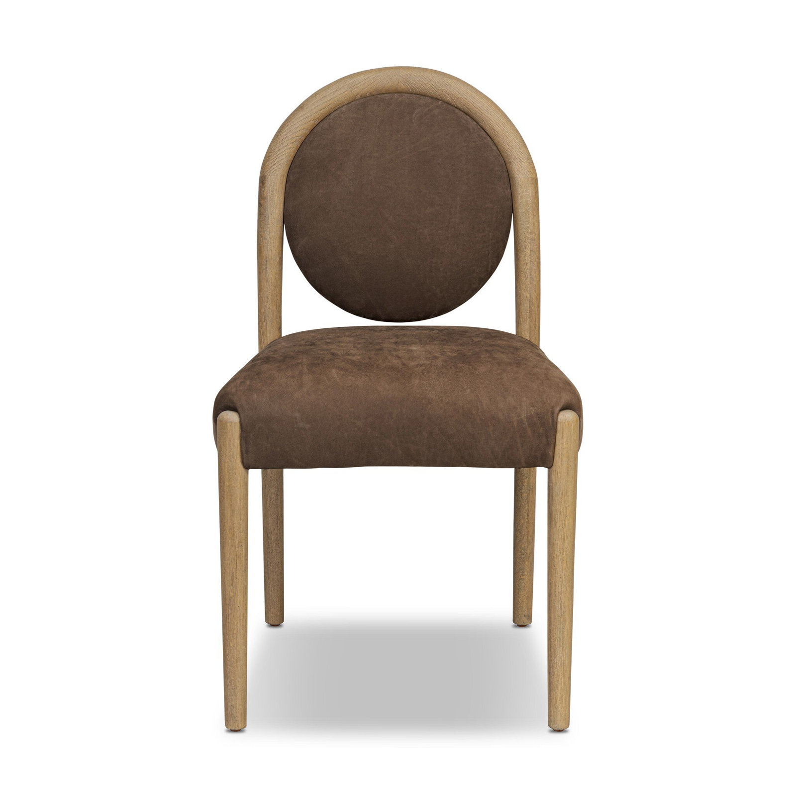 Erina Genuine Leather Oak Dining Chair, Nubuck Cigar
