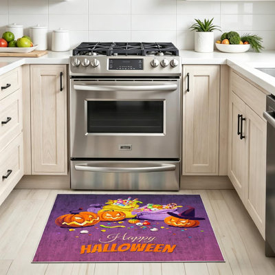 Clear Machine Washable,Pumpkins with Bags of Halloween Indoor Area Rug