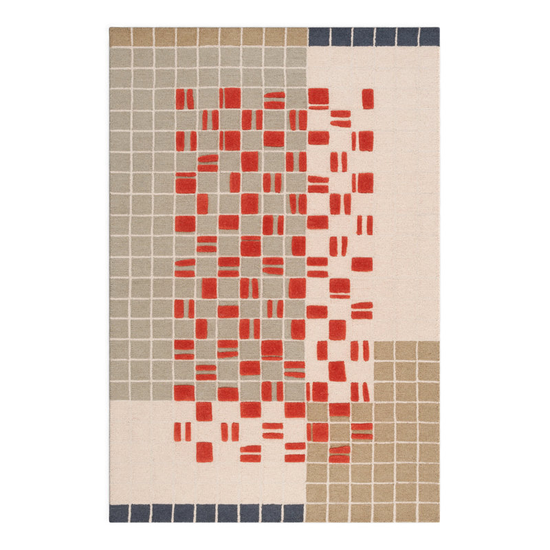 Elswick Geometric Hand Tufted Wool/Cotton Area Rug in Gray/Red/Beige, Rectangle 3' x 5'
