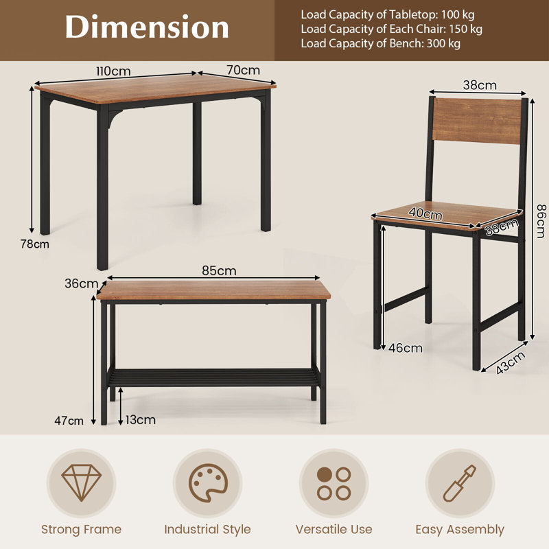 4 - Person Dining Set, Brown