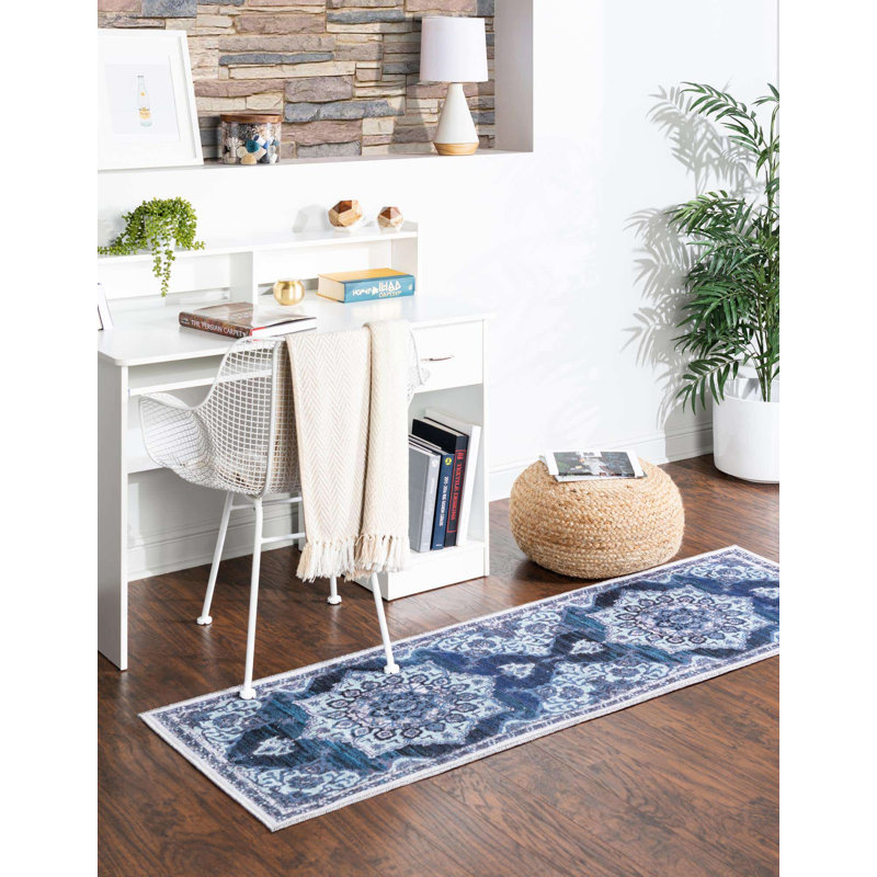 Tapis oriental gris / bleu Aten, Tapis de couloir 2 pi x 8 pi
