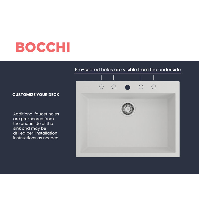 Campino Single Basin Kitchen Sink, 8" H x 20" W x 27" L