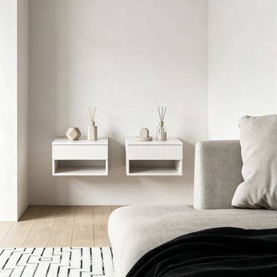 Ensemble de 2 tables de chevet flottantes murales Jackson avec tiroir de rangement et tablette ouverte