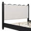 Grand lit plateforme en bois avec tête de lit tapissier, structure noire et tissu beige-133332700