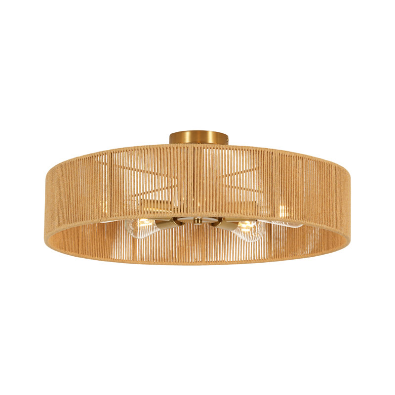5 - Light 23.6'' Rattan Woven Natural Drum Rope Ceiling Light